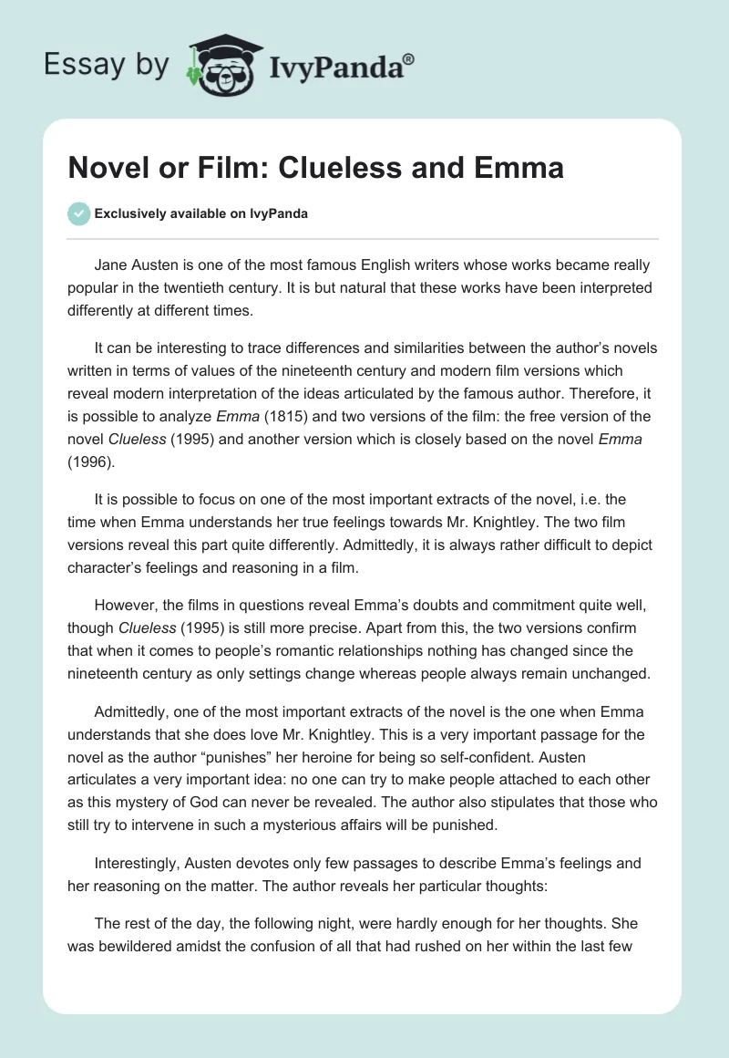 Novel or Film: Clueless and Emma. Page 1