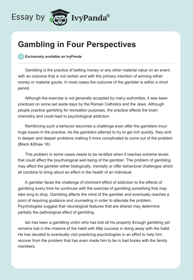 Gambling in Four Perspectives. Page 1