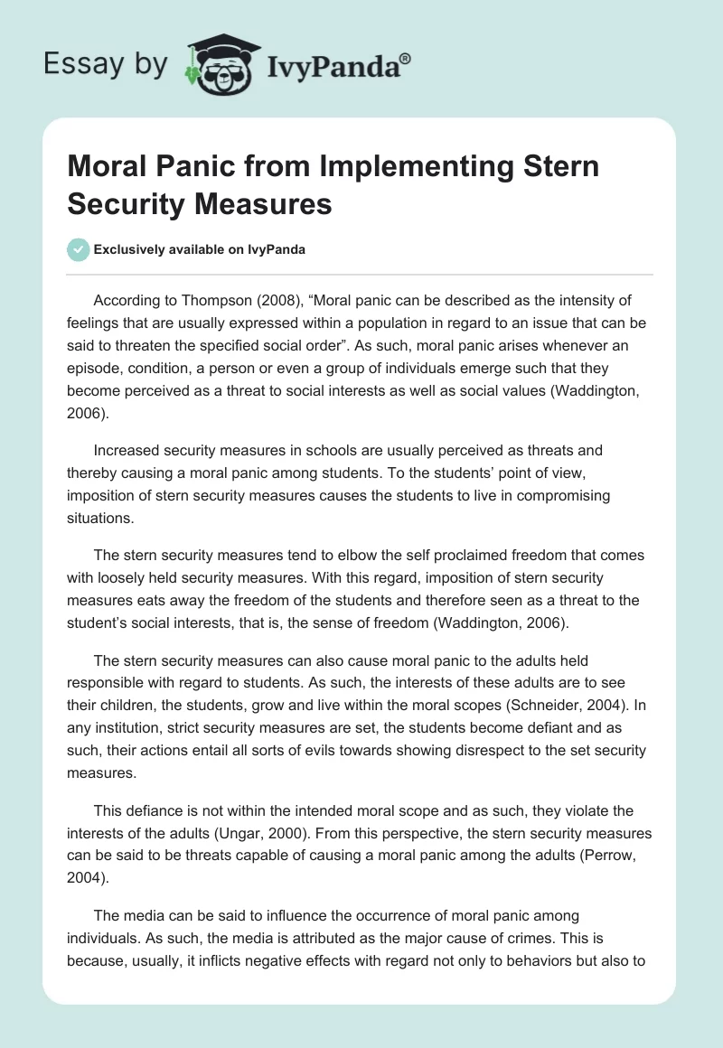 Moral Panic from Implementing Stern Security Measures. Page 1