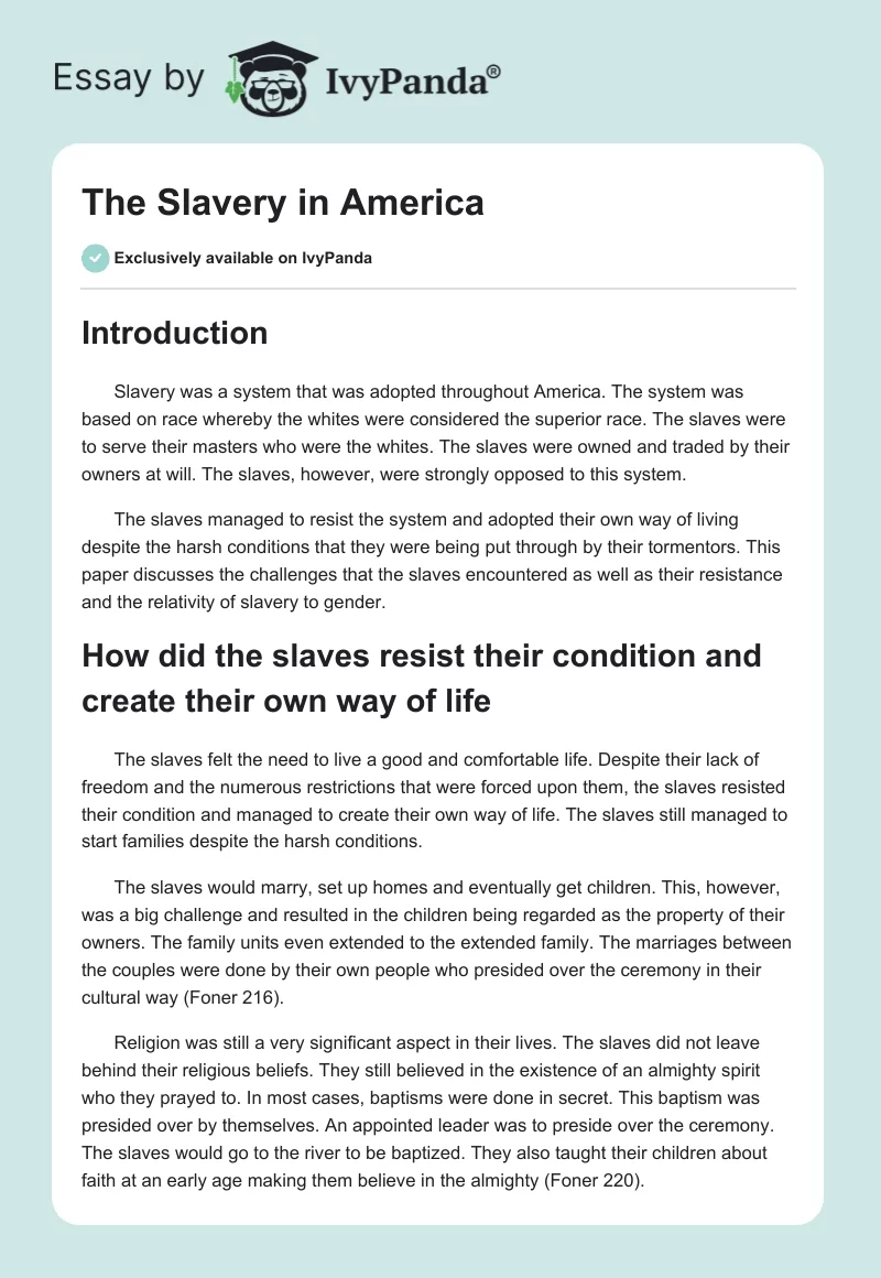 The Slavery in America. Page 1