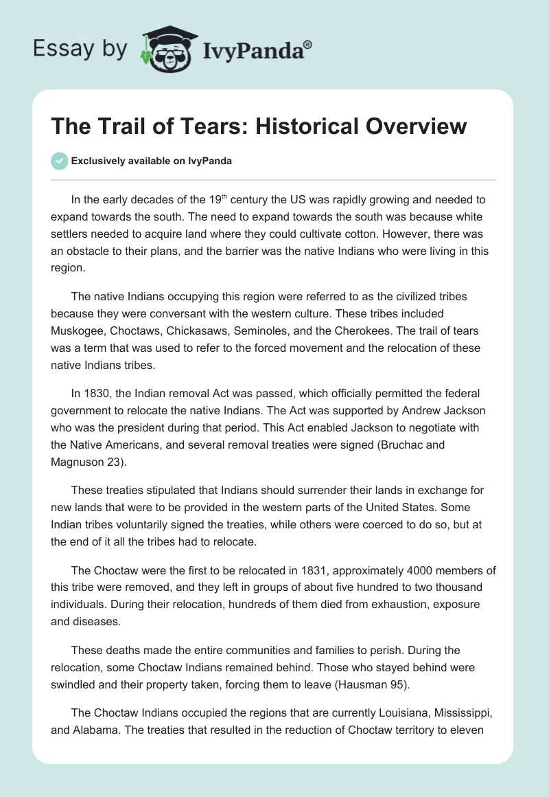 The Trail of Tears: Historical Overview. Page 1