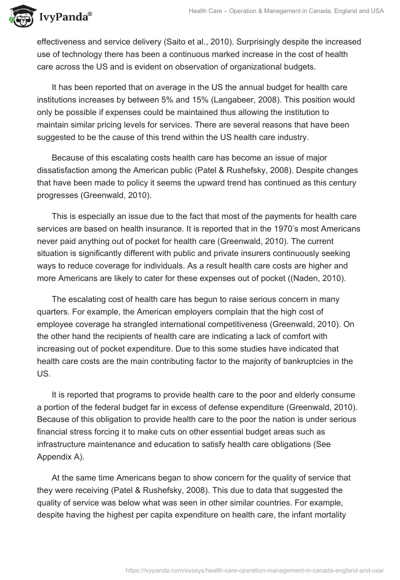 Health Care – Operation & Management in Canada, England and USA. Page 3