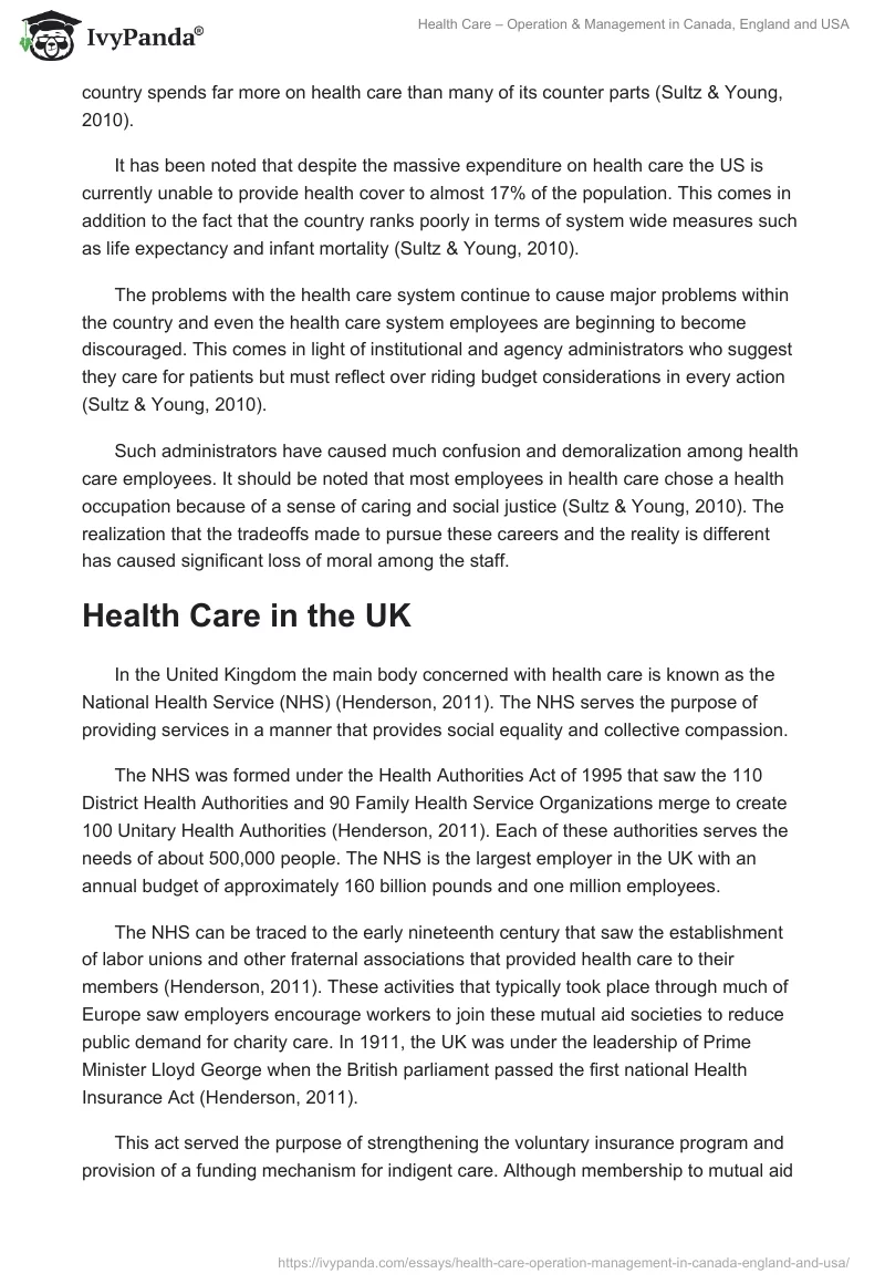 Health Care – Operation & Management in Canada, England and USA. Page 5