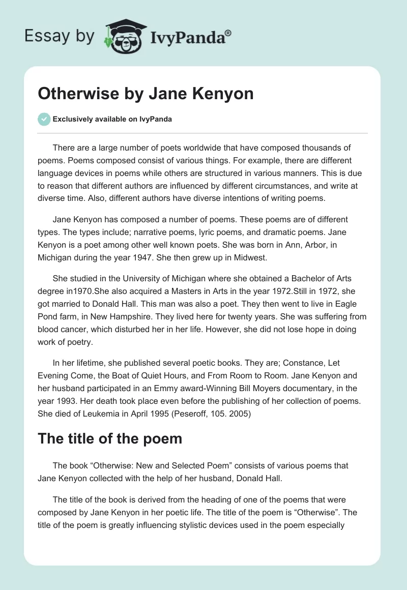 Otherwise by Jane Kenyon. Page 1