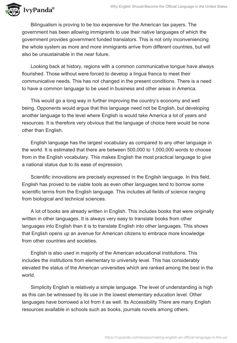 Why English Should Become the Official Language in the United States. Page 2