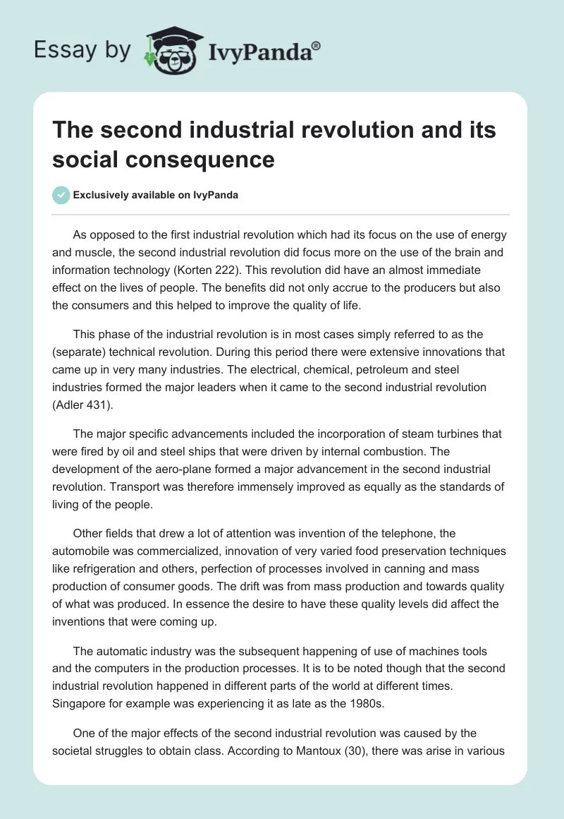 The Second Industrial Revolution and Its Social Consequence. Page 1