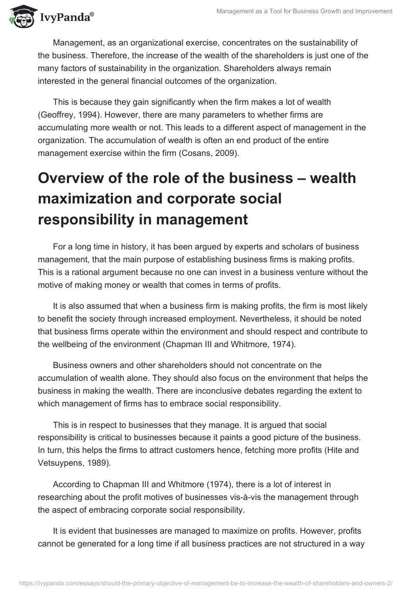 Management as a Tool for Business Growth and Improvement. Page 2