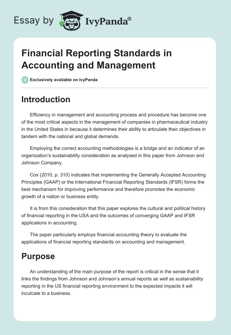 Financial Reporting Standards in Accounting and Management. Page 1