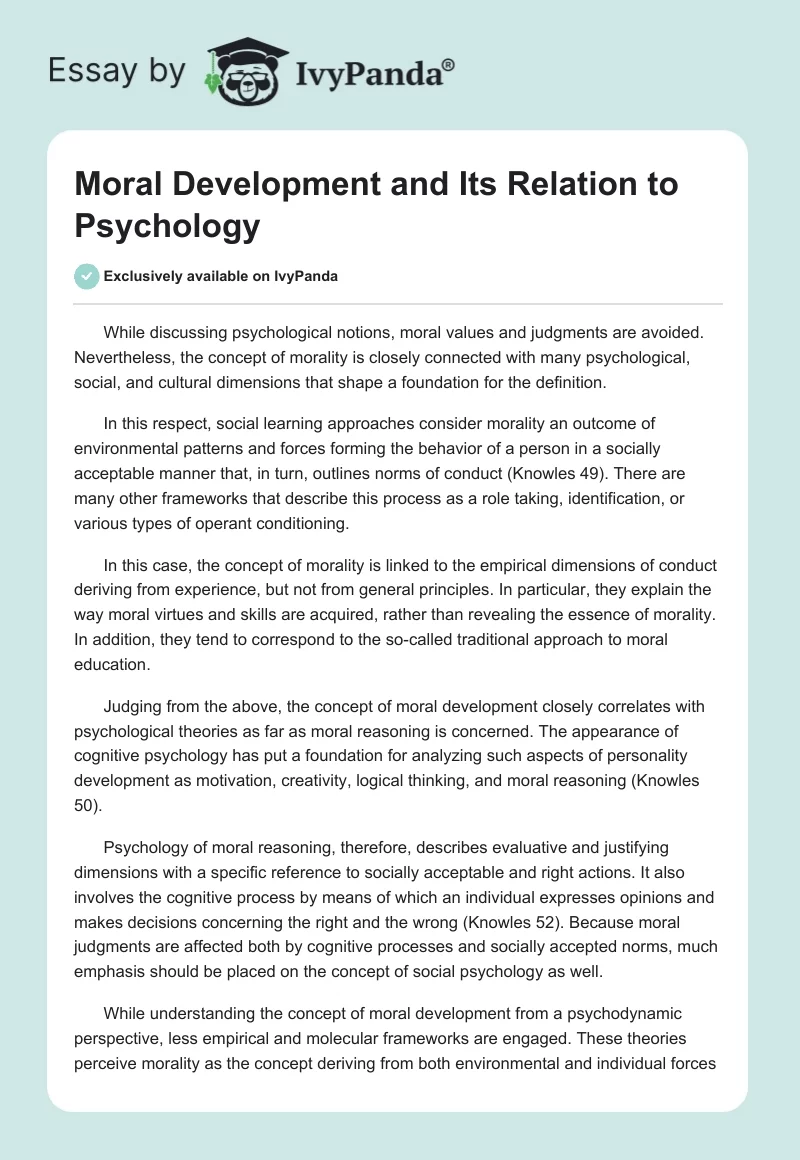 Moral Development and Its Relation to Psychology. Page 1