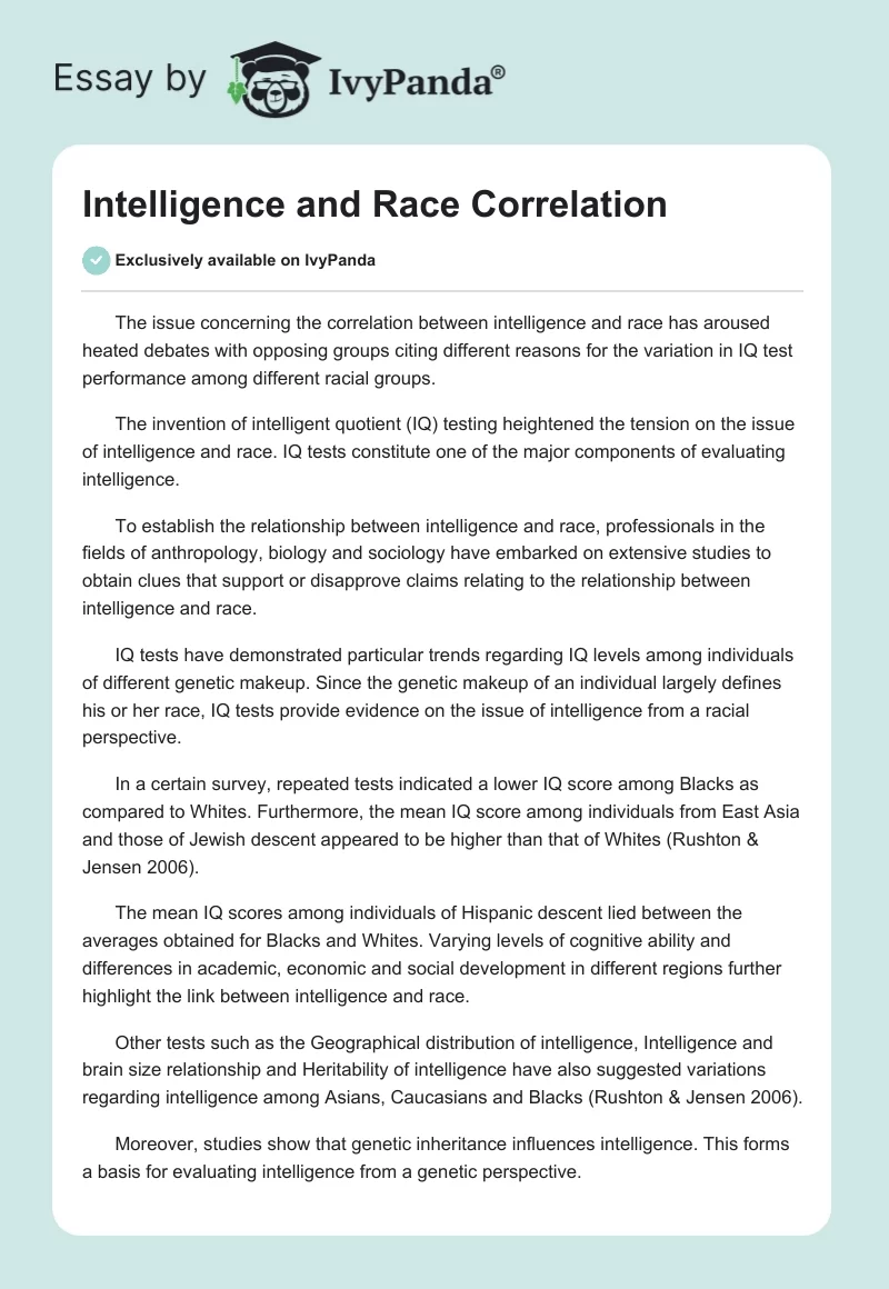 Intelligence and Race Correlation. Page 1