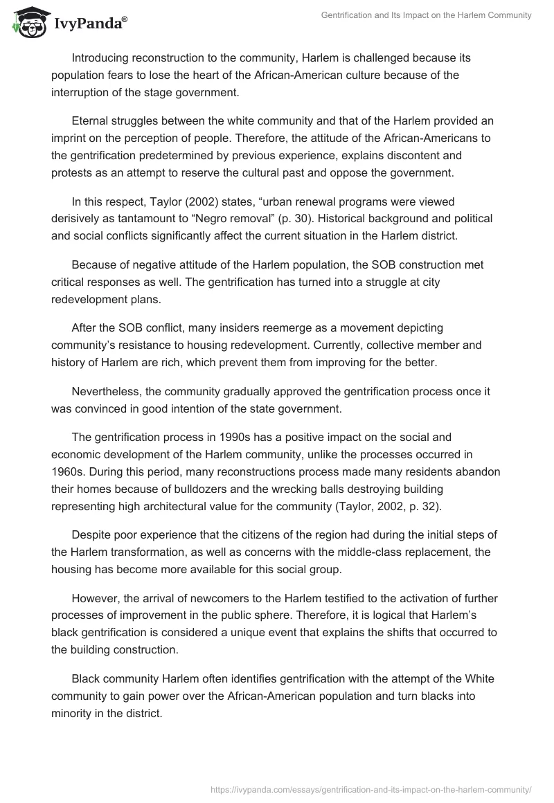 Gentrification and Its Impact on the Harlem Community. Page 2
