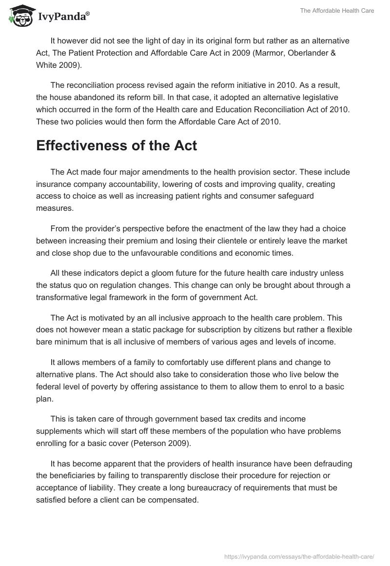 The Affordable Health Care. Page 3