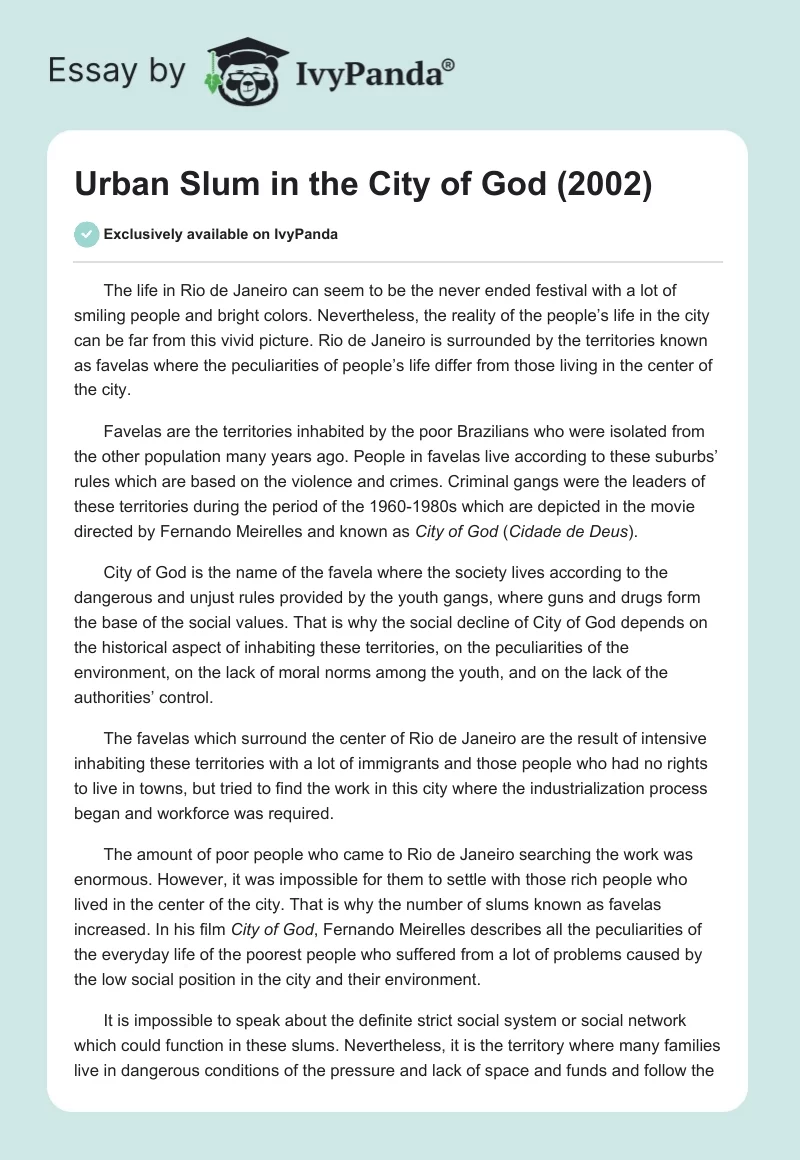 Urban Slum in the "City of God" (2002). Page 1