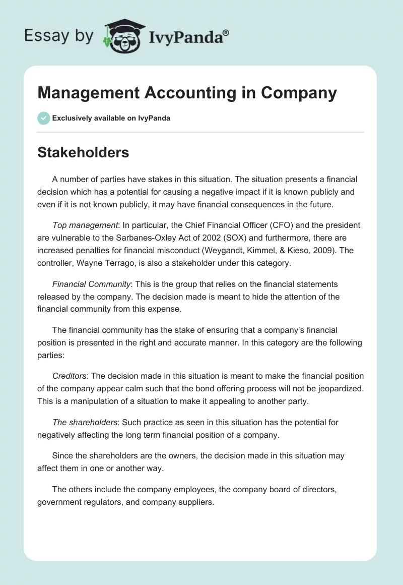 Management Accounting in Company. Page 1