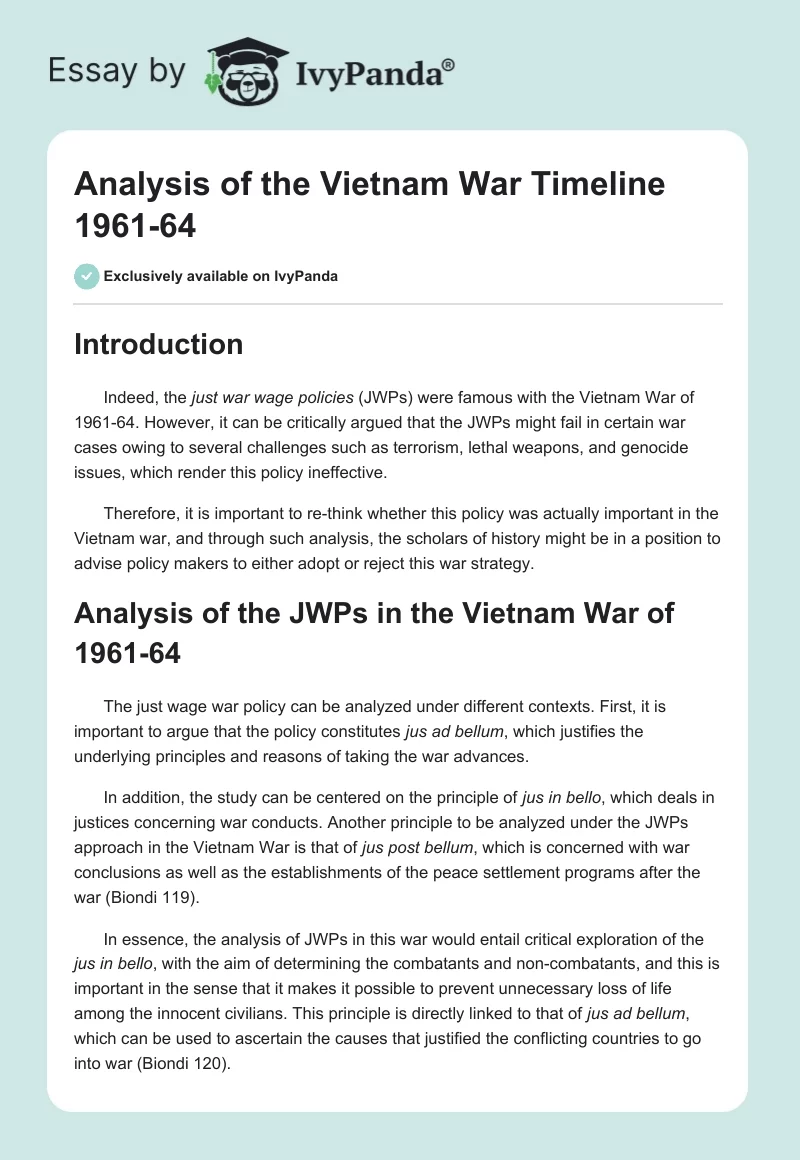 Analysis of the Vietnam War Timeline 1961-64. Page 1