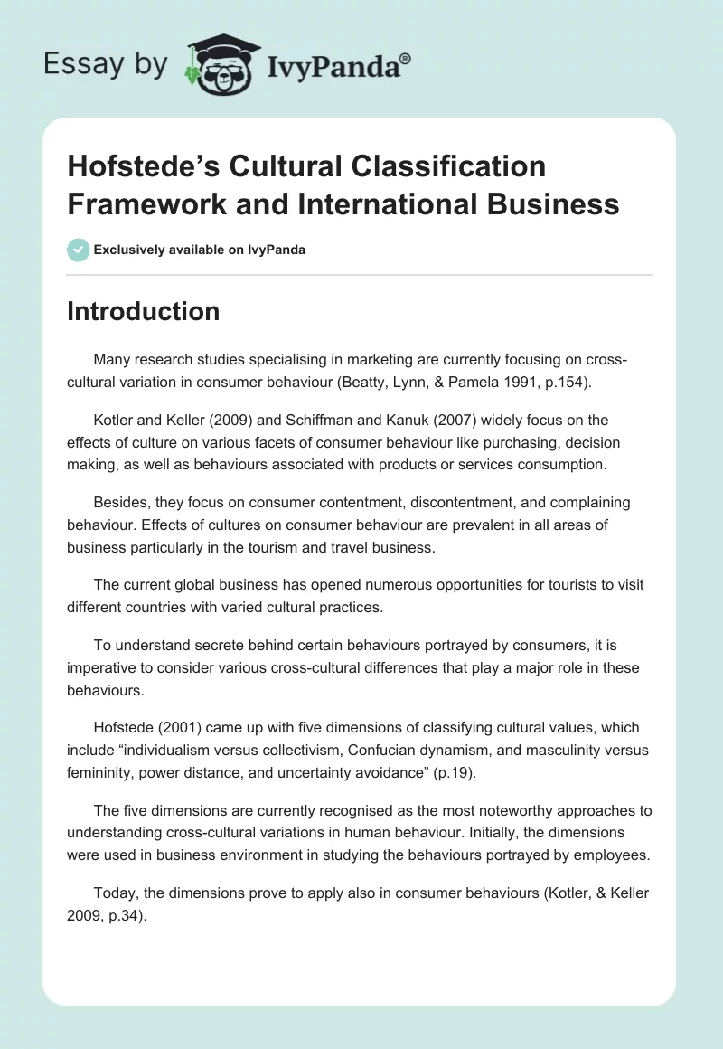Hofstede’s Cultural Classification Framework and International Business. Page 1