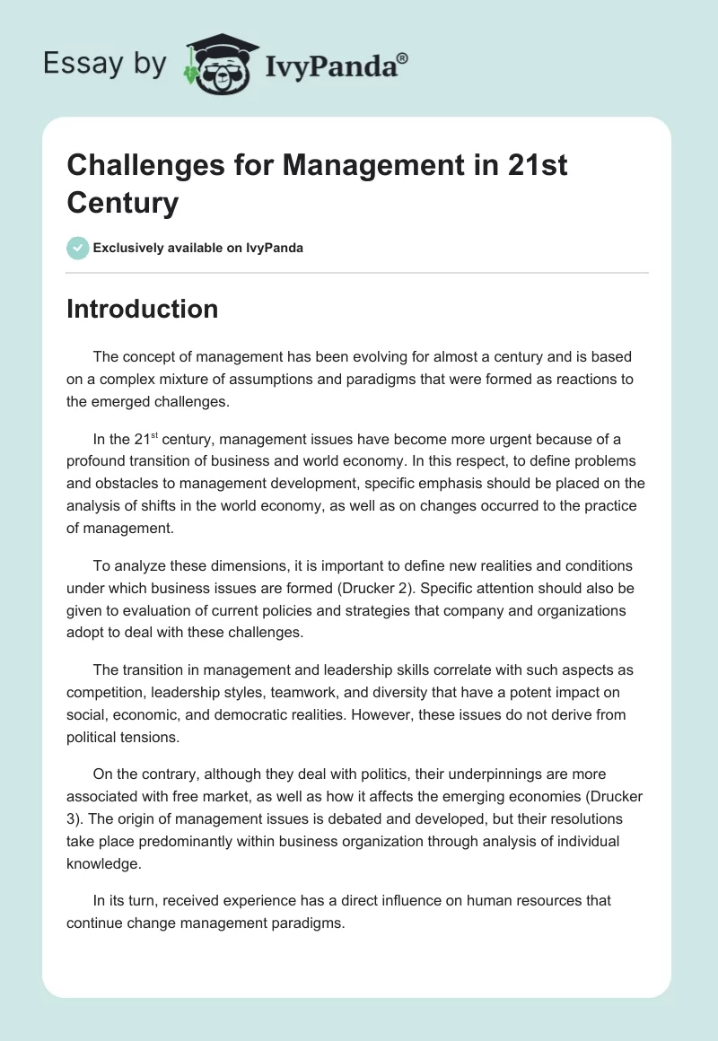 Challenges for Management in 21st Century. Page 1
