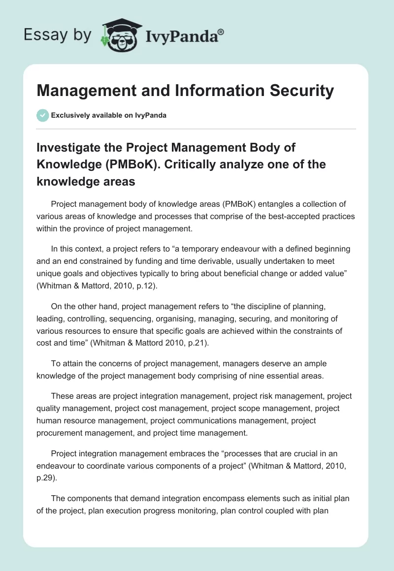 Management and Information Security. Page 1