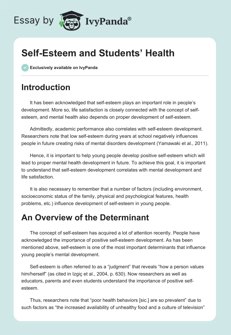 Self-Esteem and Students’ Health. Page 1