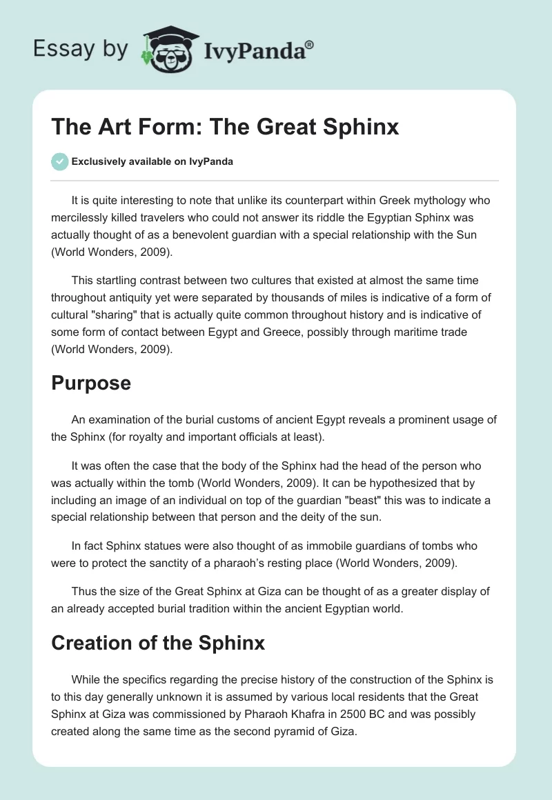 The Art Form: The Great Sphinx. Page 1