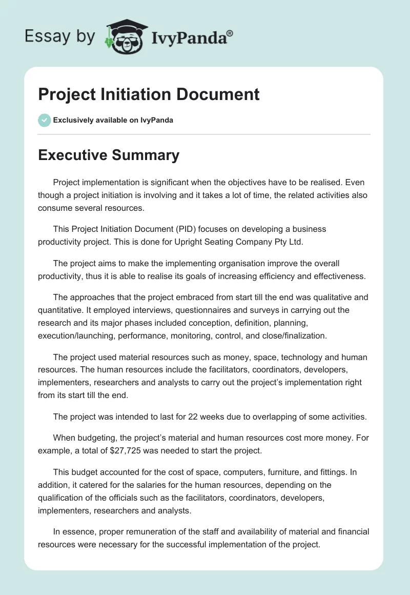 Project Initiation Document. Page 1