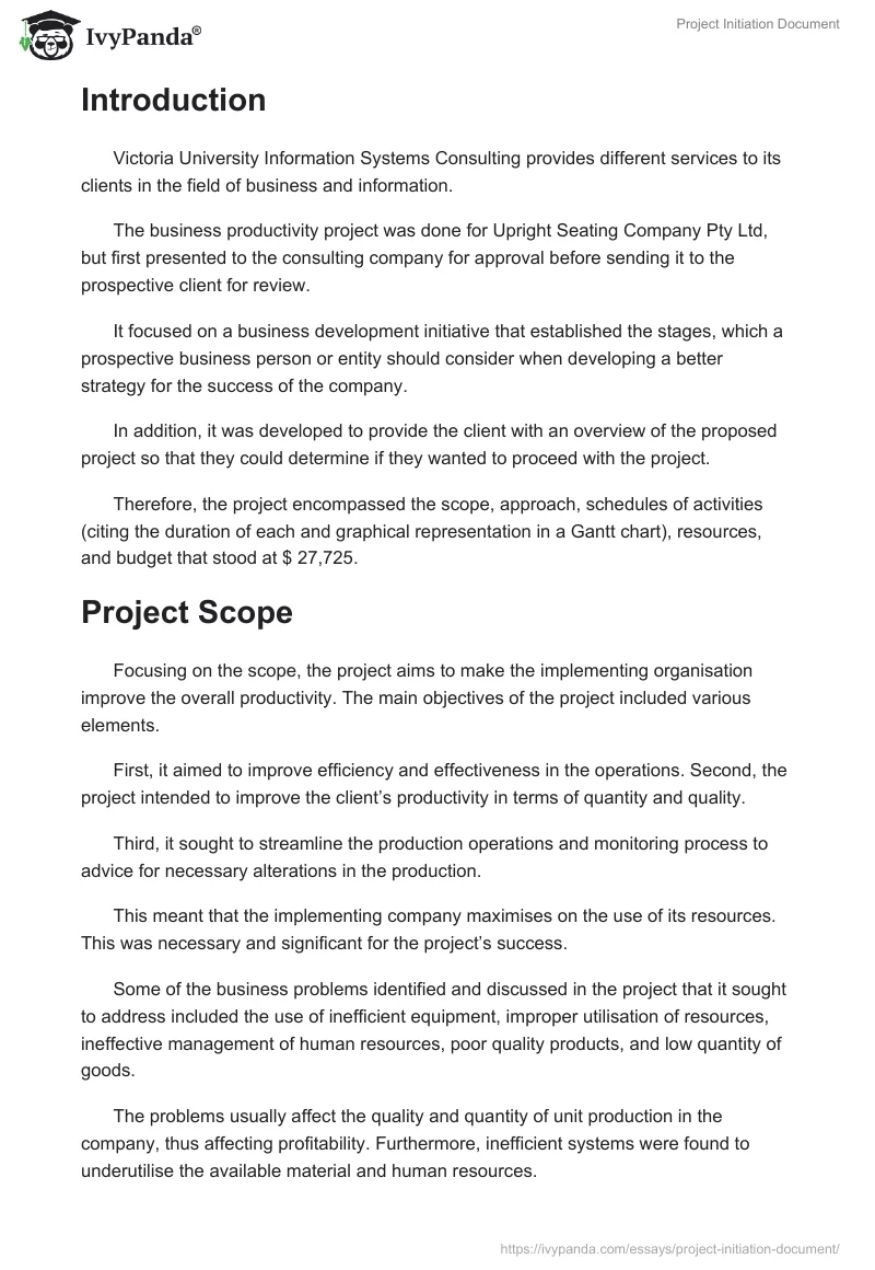 Project Initiation Document. Page 2