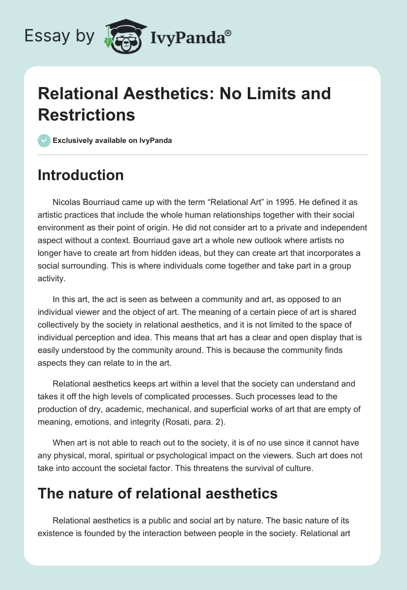 Relational Aesthetics: No Limits and Restrictions. Page 1