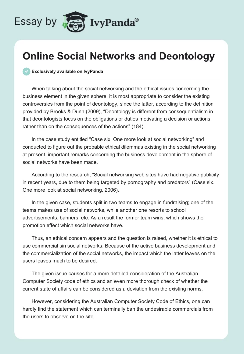 Online Social Networks and Deontology. Page 1
