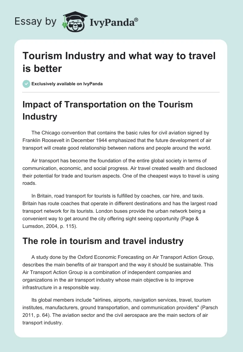 Tourism Industry and what way to travel is better. Page 1