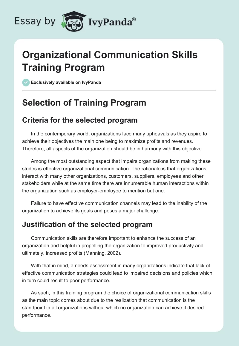 Organizational Communication Skills Training Program. Page 1