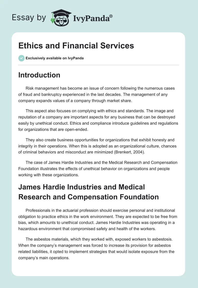 Ethics and Financial Services. Page 1