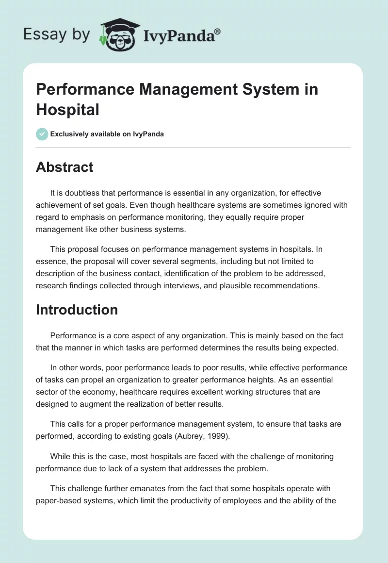 Performance Management System in Hospital. Page 1