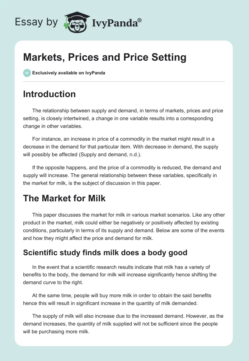 Markets, Prices and Price Setting. Page 1