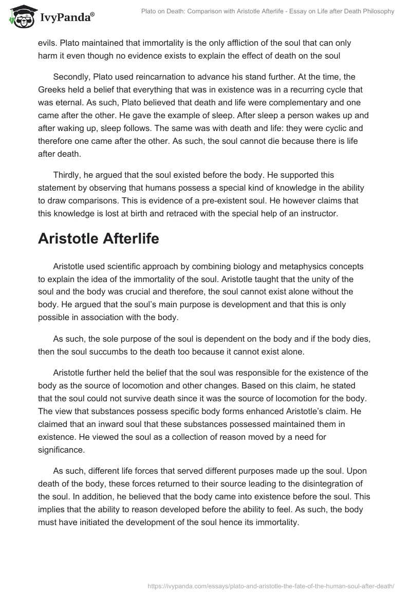 Plato on Death: Comparison With Aristotle Afterlife - Essay on Life After Death Philosophy. Page 2