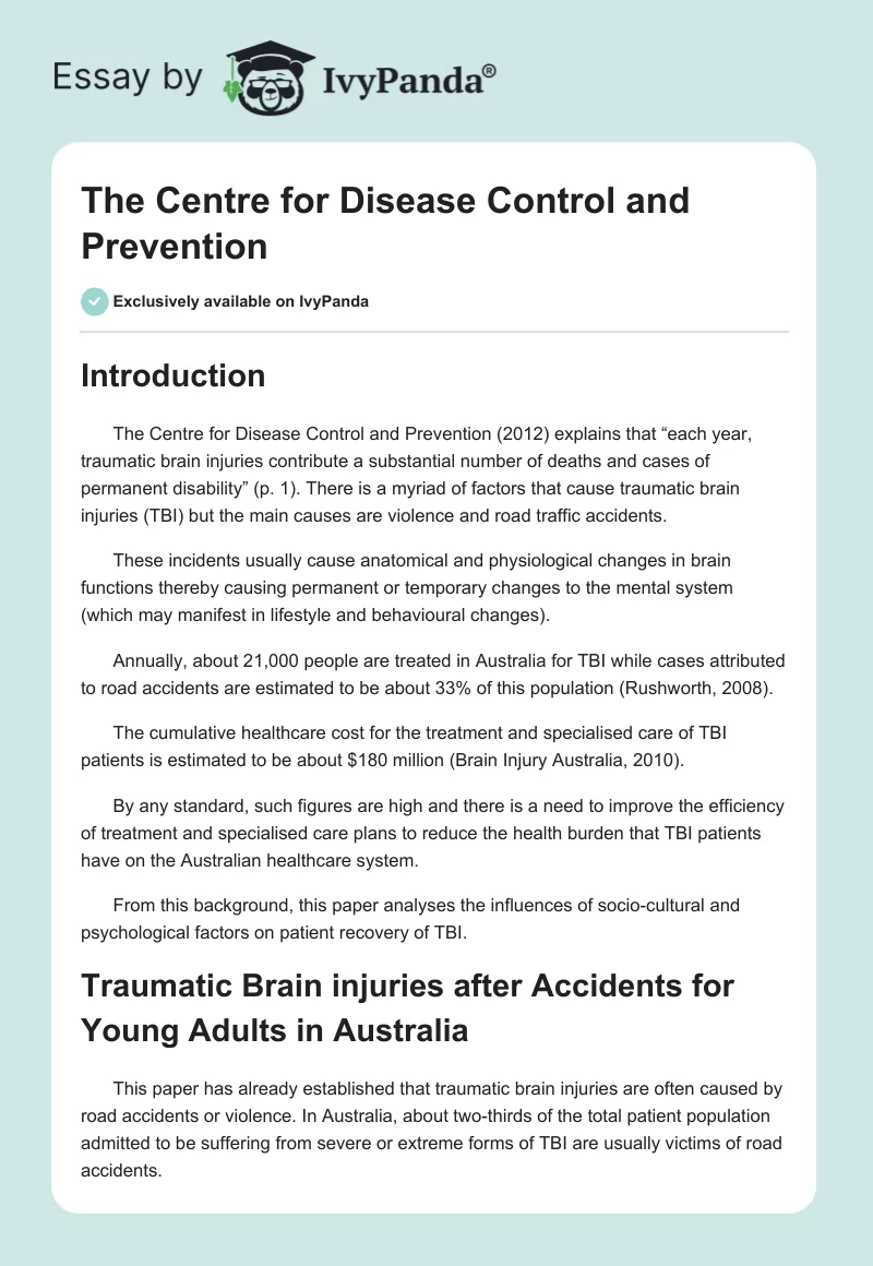 The Centre for Disease Control and Prevention. Page 1