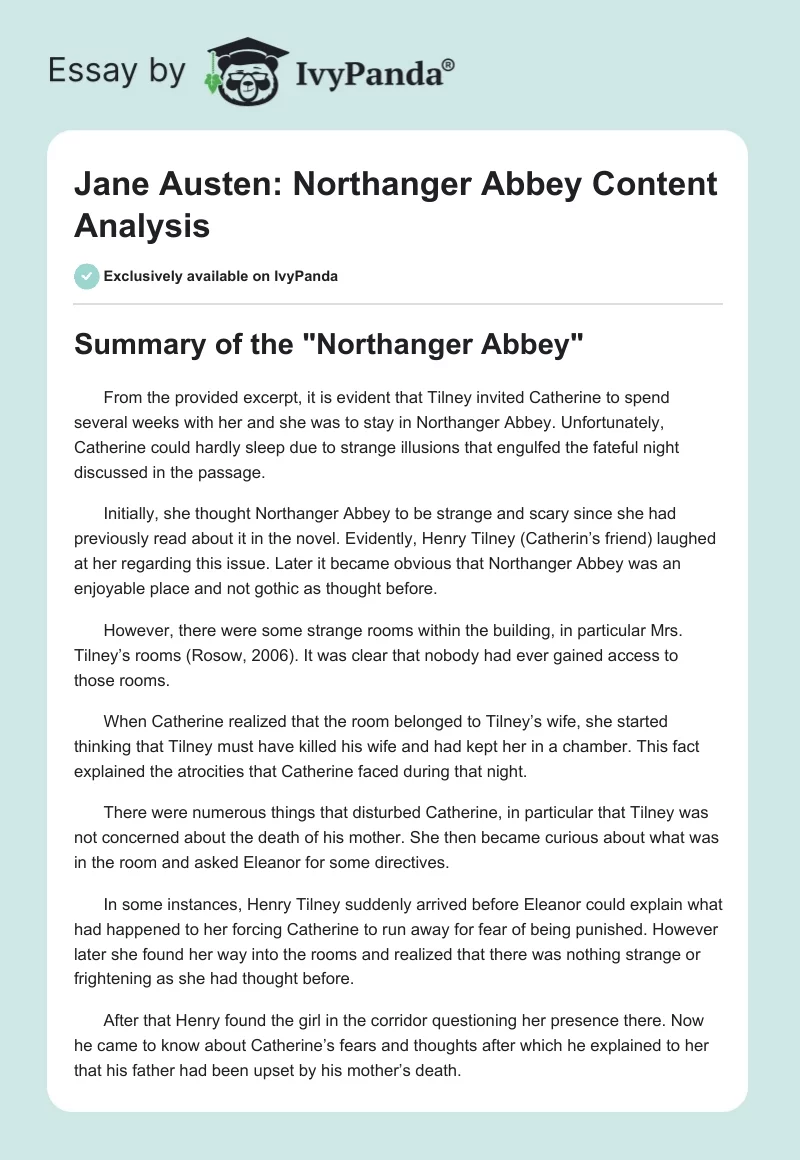 Jane Austen: "Northanger Abbey" Content Analysis. Page 1