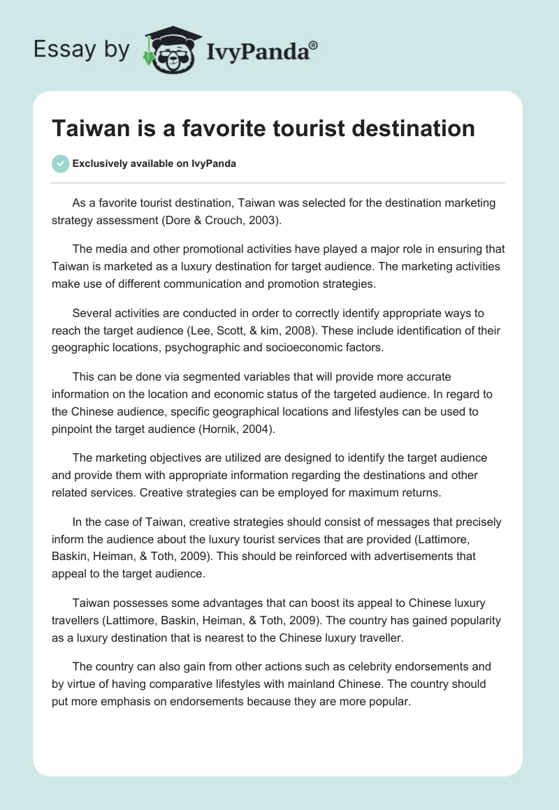 Taiwan Is a Favorite Tourist Destination. Page 1