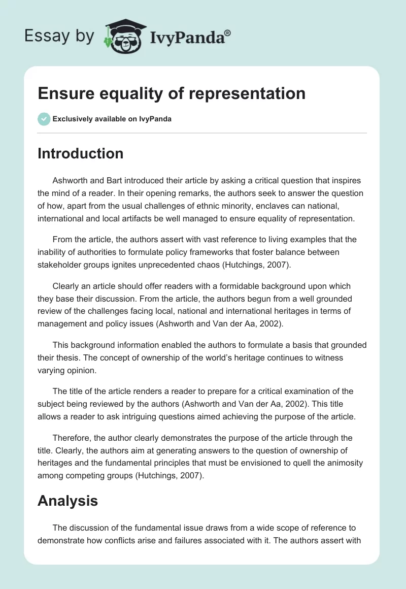 Ensure equality of representation. Page 1