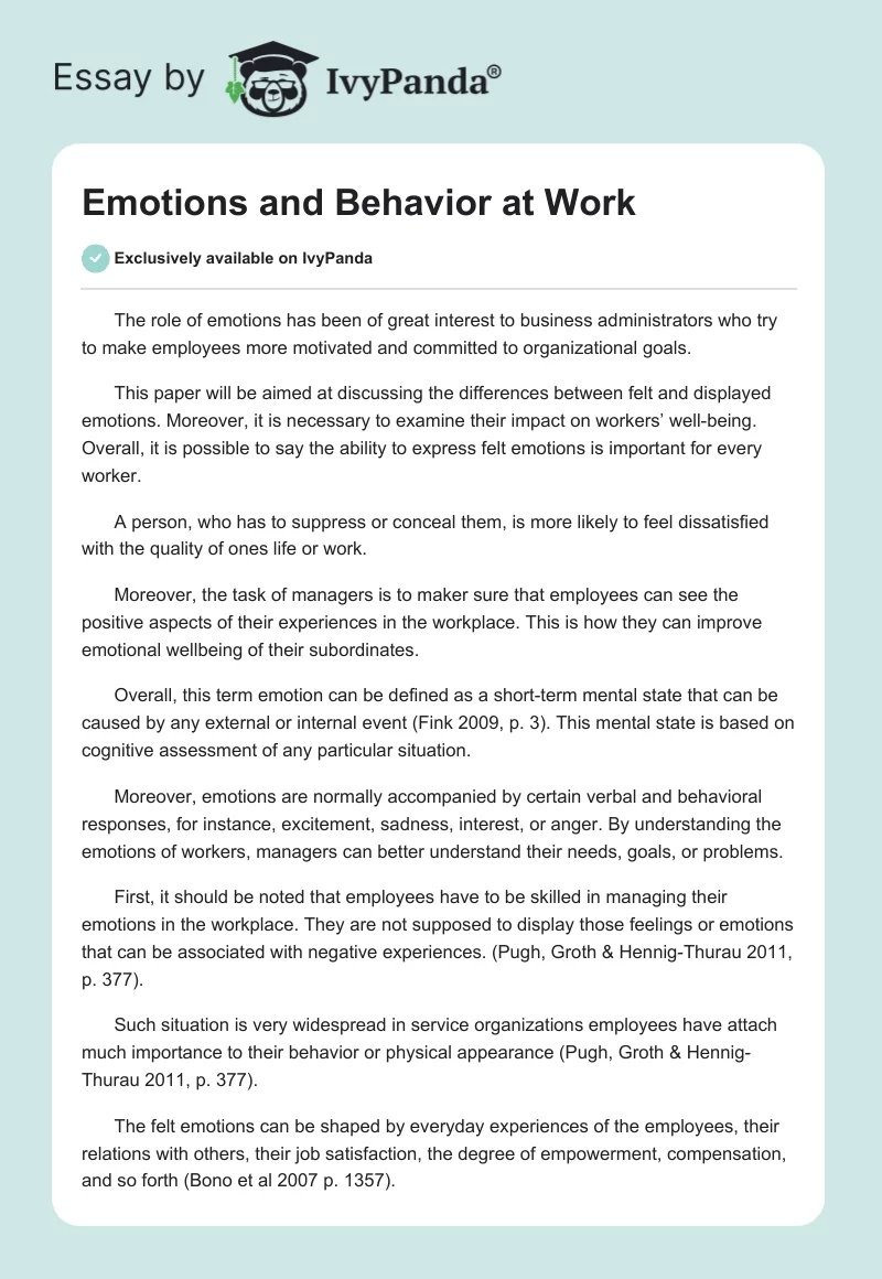 Emotions and Behavior at Work. Page 1