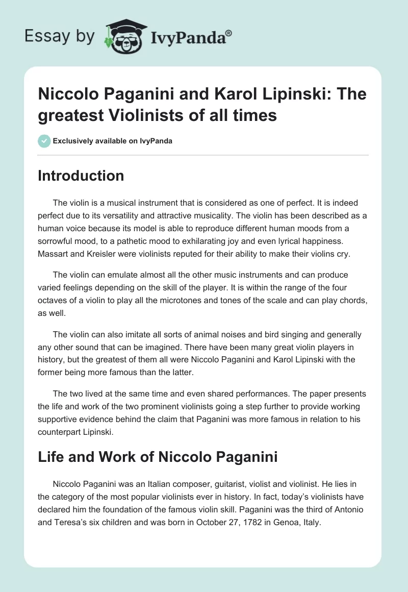Niccolo Paganini and Karol Lipinski: The greatest Violinists of all times. Page 1