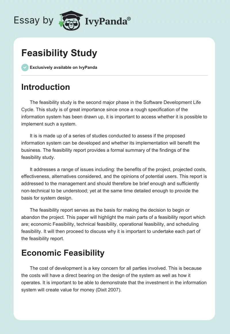 Feasibility Study. Page 1