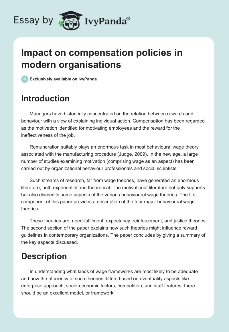 Impact on compensation policies in modern organisations. Page 1