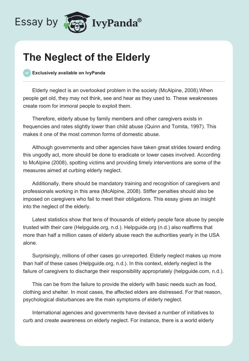 The Neglect of the Elderly. Page 1