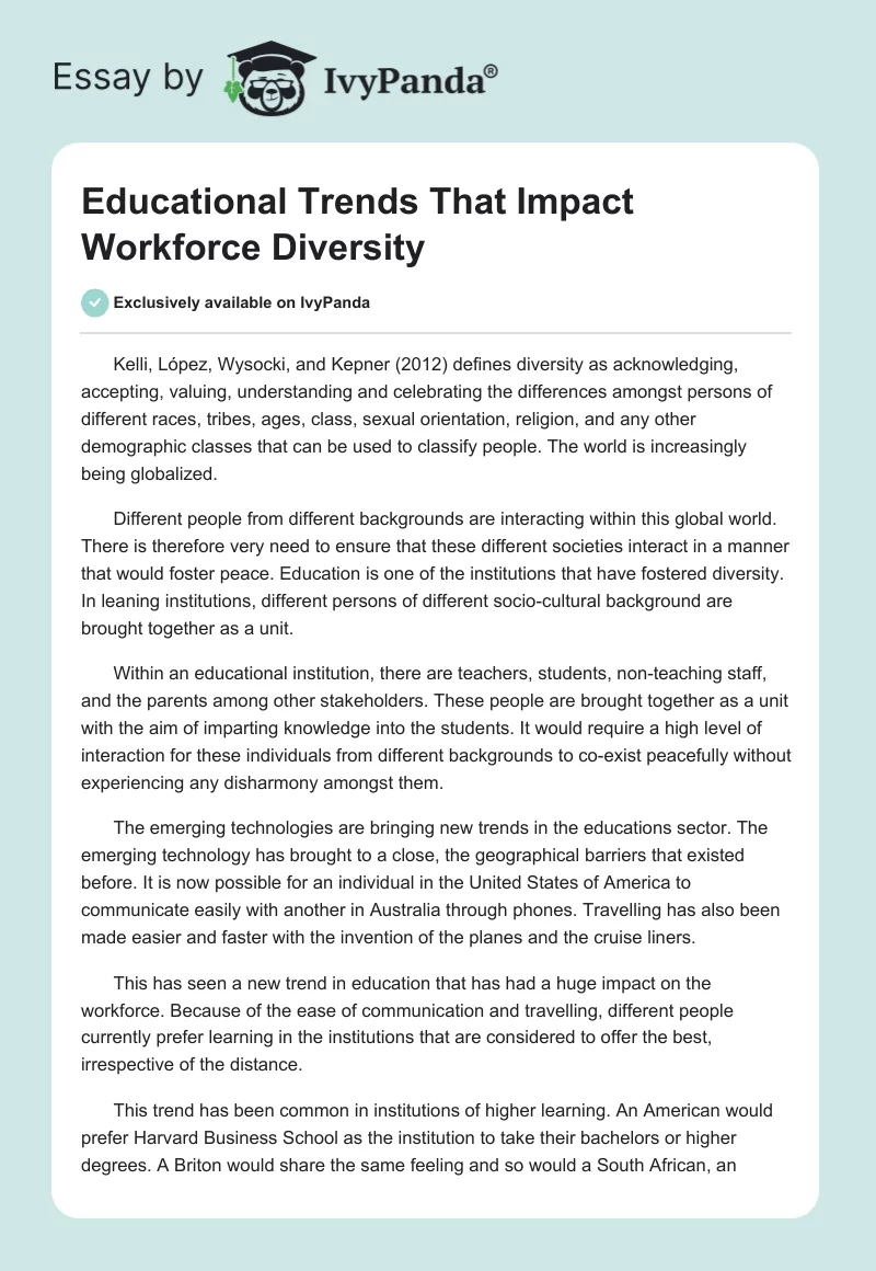 Educational Trends That Impact Workforce Diversity. Page 1