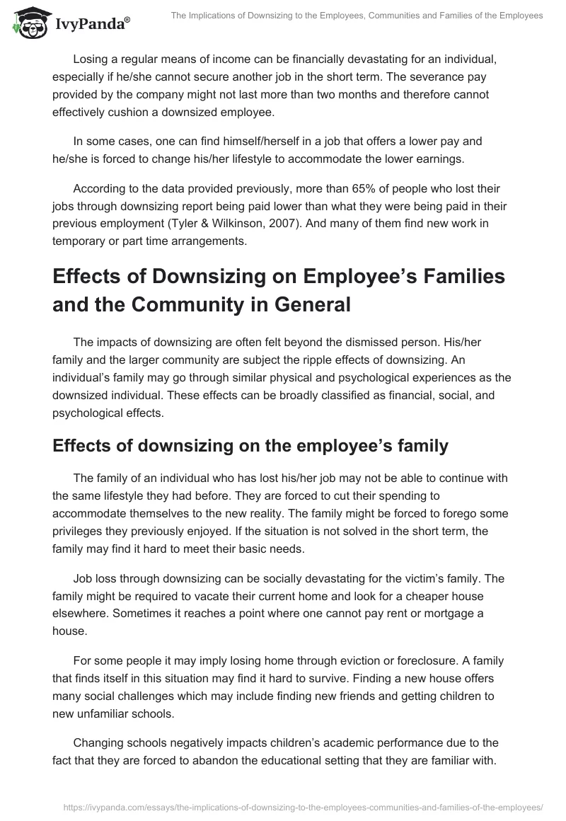 The Implications of Downsizing to the Employees, Communities and Families of the Employees. Page 3