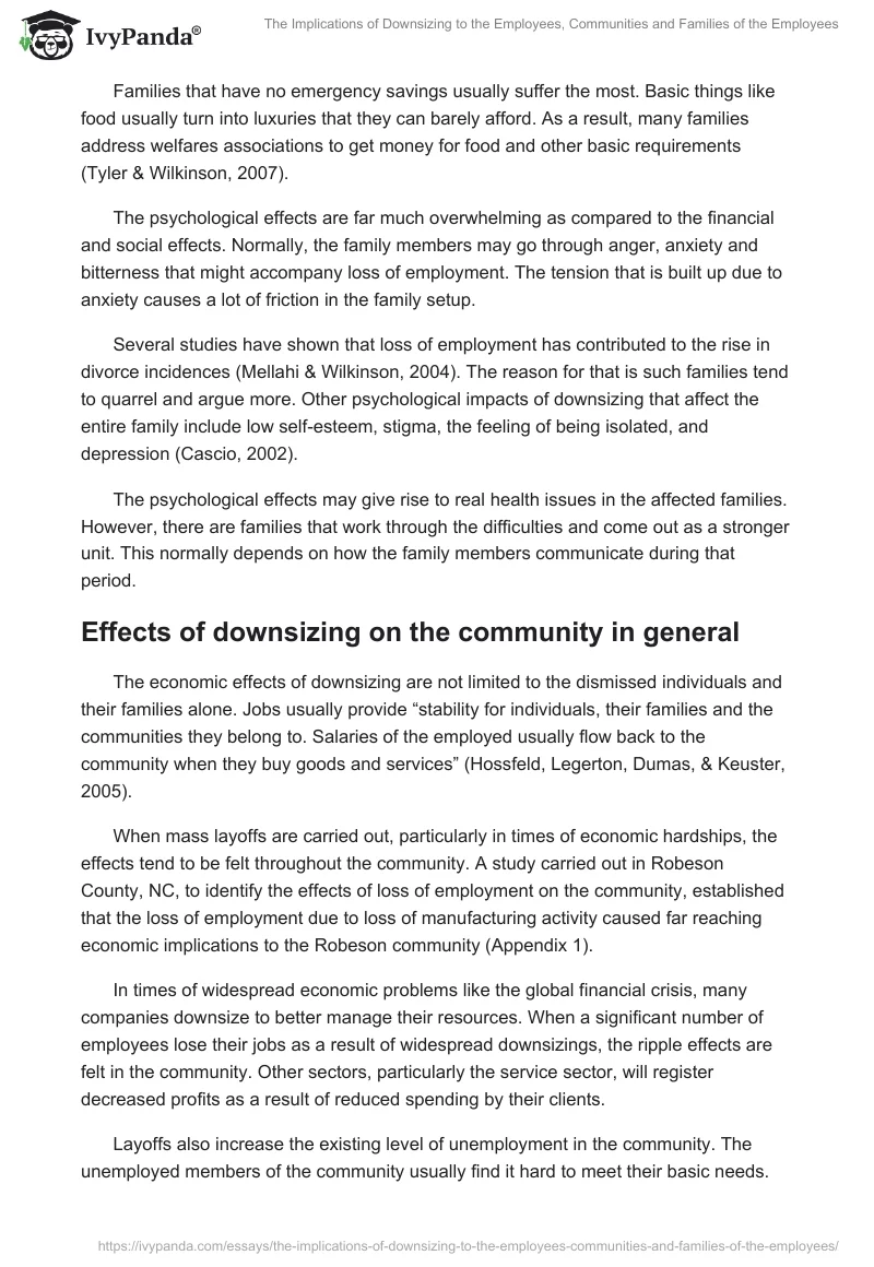 The Implications of Downsizing to the Employees, Communities and Families of the Employees. Page 4