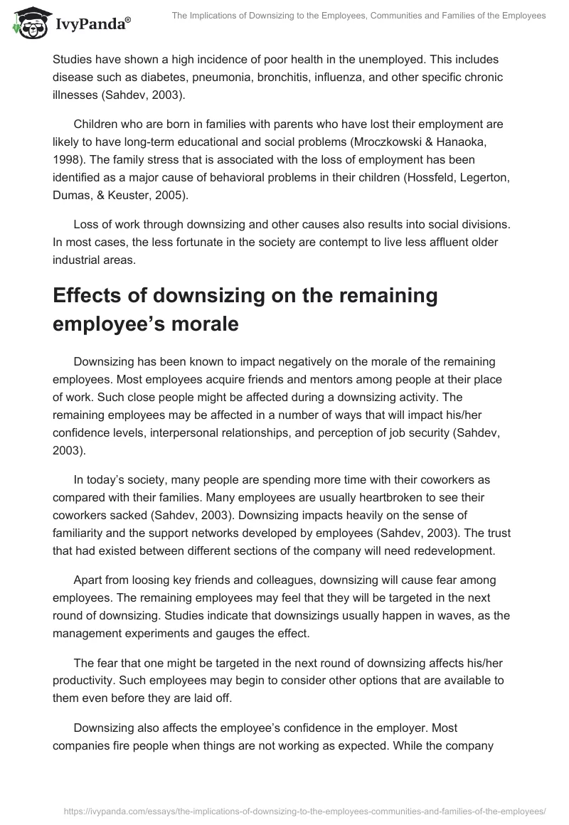 The Implications of Downsizing to the Employees, Communities and Families of the Employees. Page 5