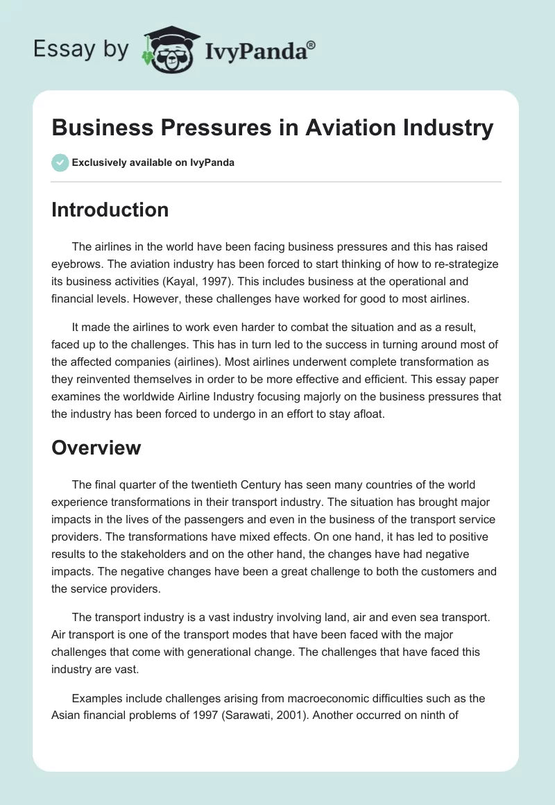 Business Pressures in Aviation Industry. Page 1