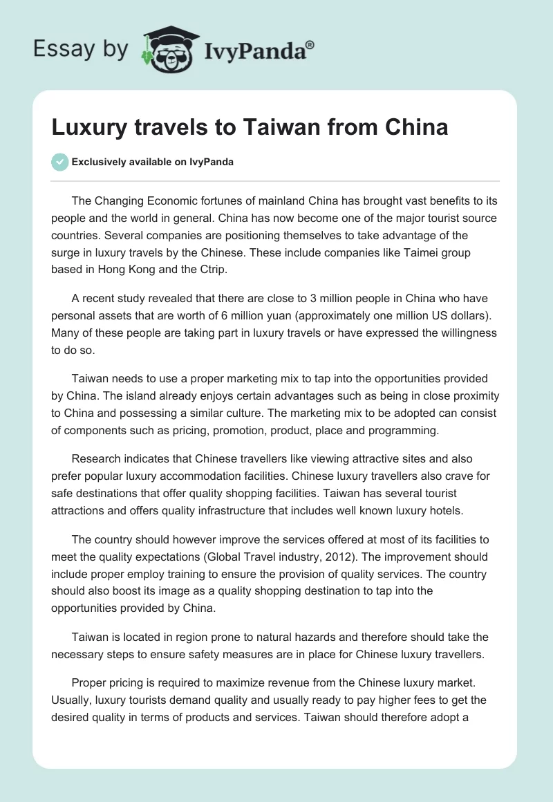Luxury travels to Taiwan from China. Page 1
