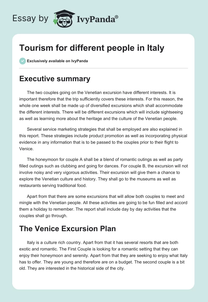 Tourism for different people in Italy. Page 1